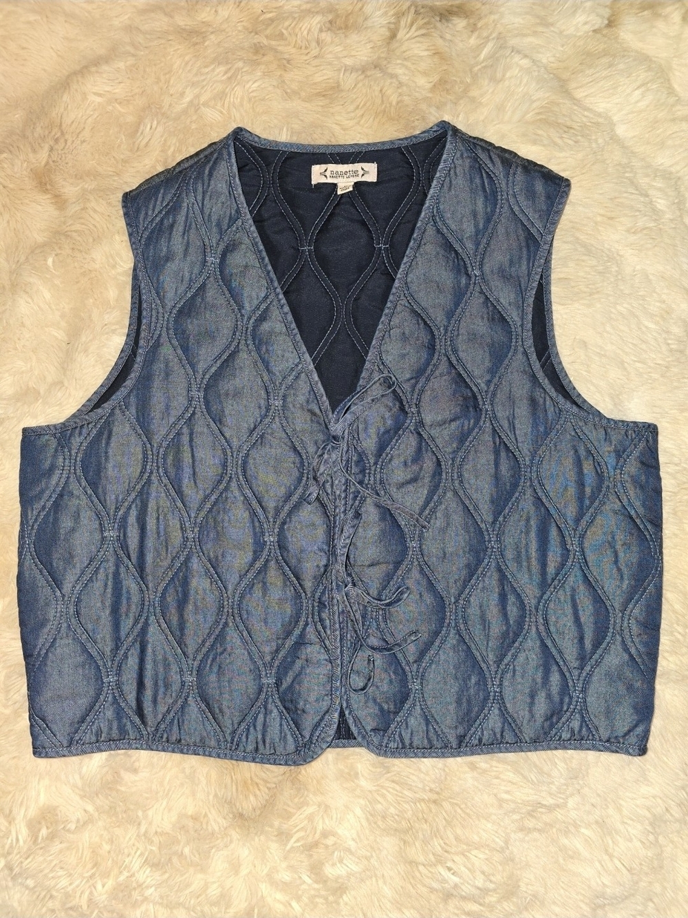 Nanette Lepore Quilted Denim-Look Tie-Front Vest in Blue